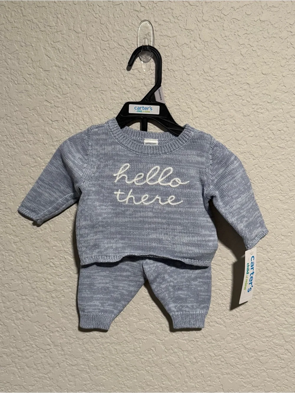 Carter's Size Newborn “Hello There” Blue Knit Baby Sweater Set NWT